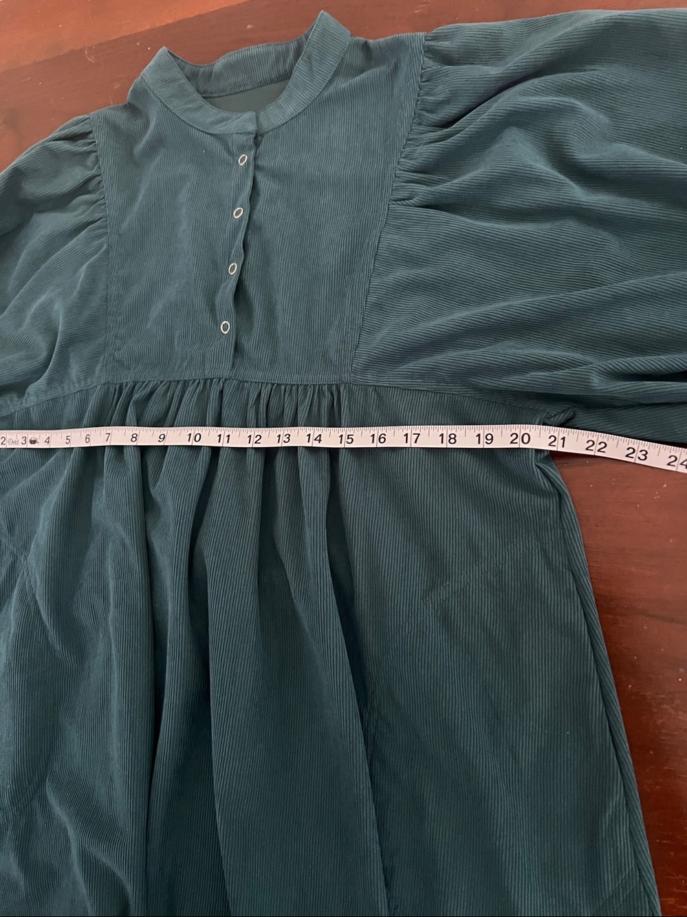 Teal-Blue/Green Corduroy Snap
Buttons Empire Waist Dress | M - Picture 5 of 10
